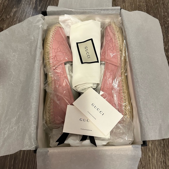 Gucci GG Canvas & Leather Espadrilles Women's Pink EU 37.5 - Picture 10 of 11